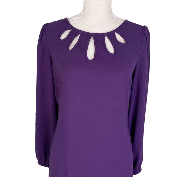 Gabby Skye Dress 10 Purple Long Sleeve Cut Outs Back Zipper - Picture 2 of 11
